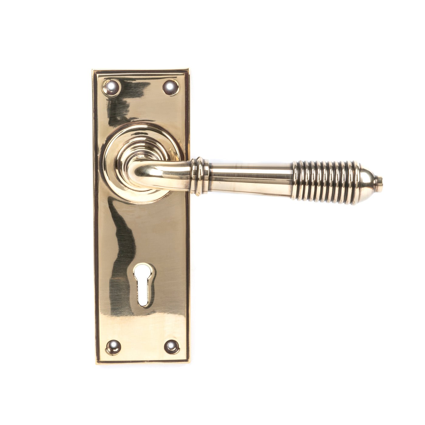 From The Anvil 33040 - Aged Brass Reeded Lever Lock Set #finish_aged-brass