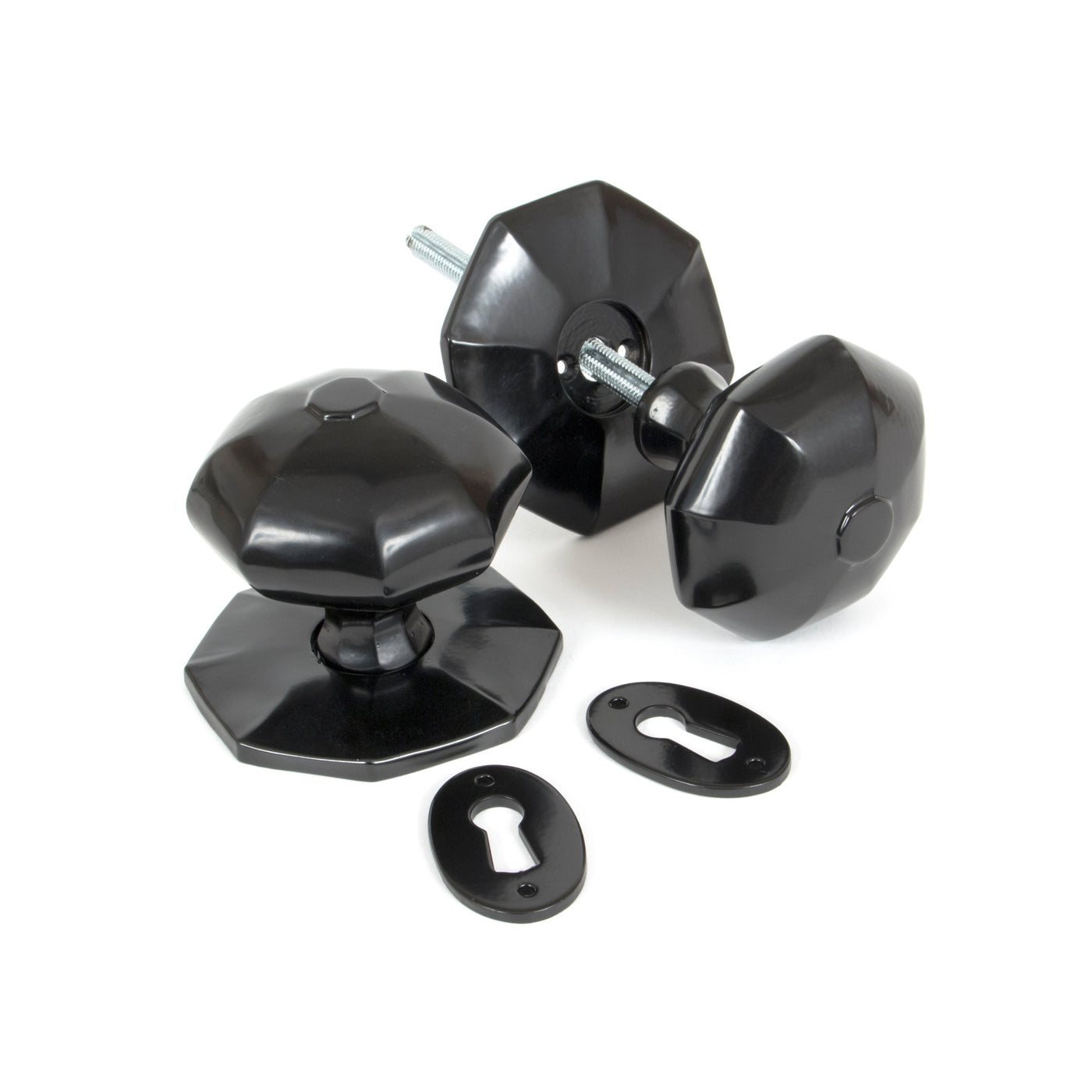 From The Anvil 33065 - Black Large Octagonal Mortice/Rim Knob Set #finish_black