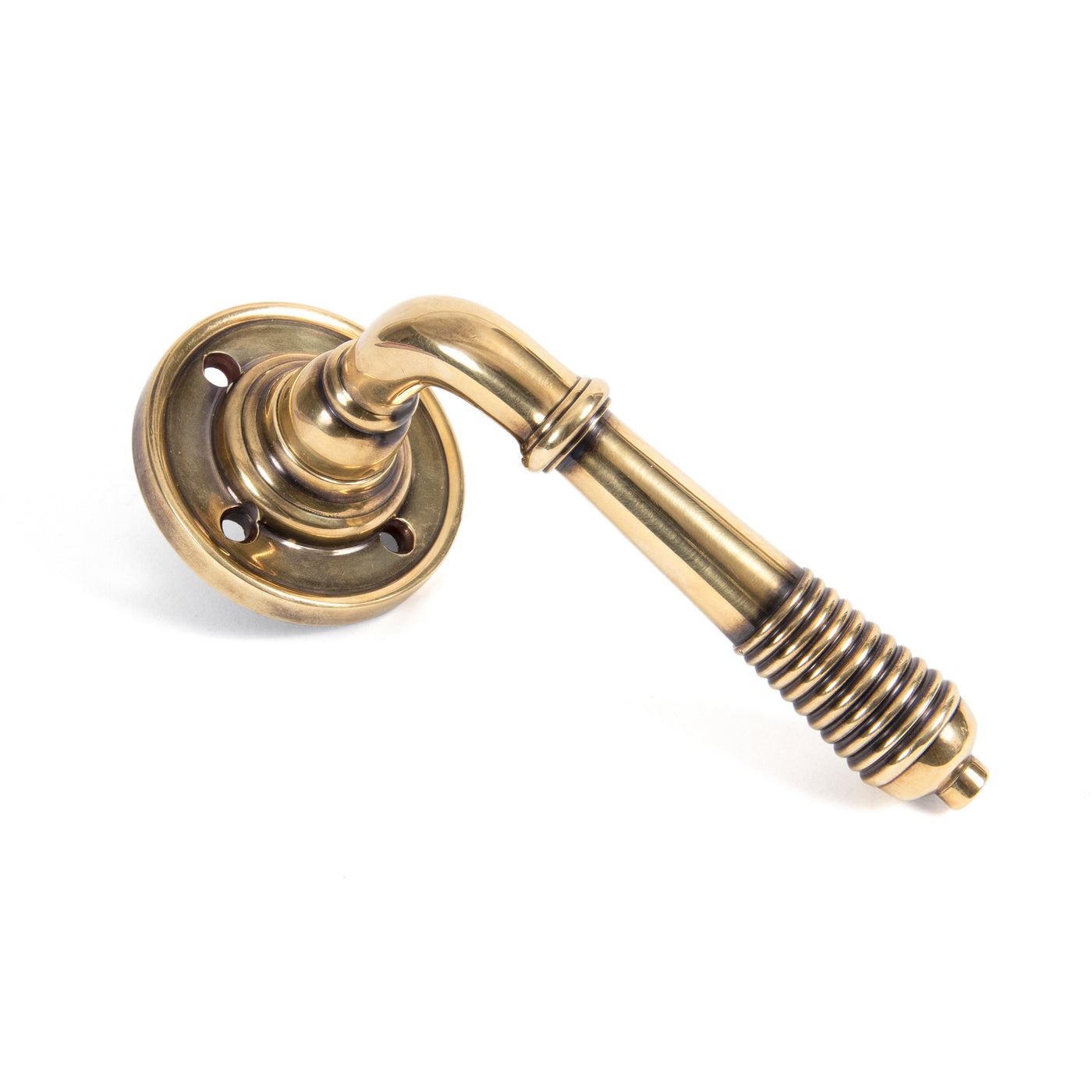 From The Anvil 33087 - Aged Brass Reeded Lever on Rose Set #finish_aged-brass