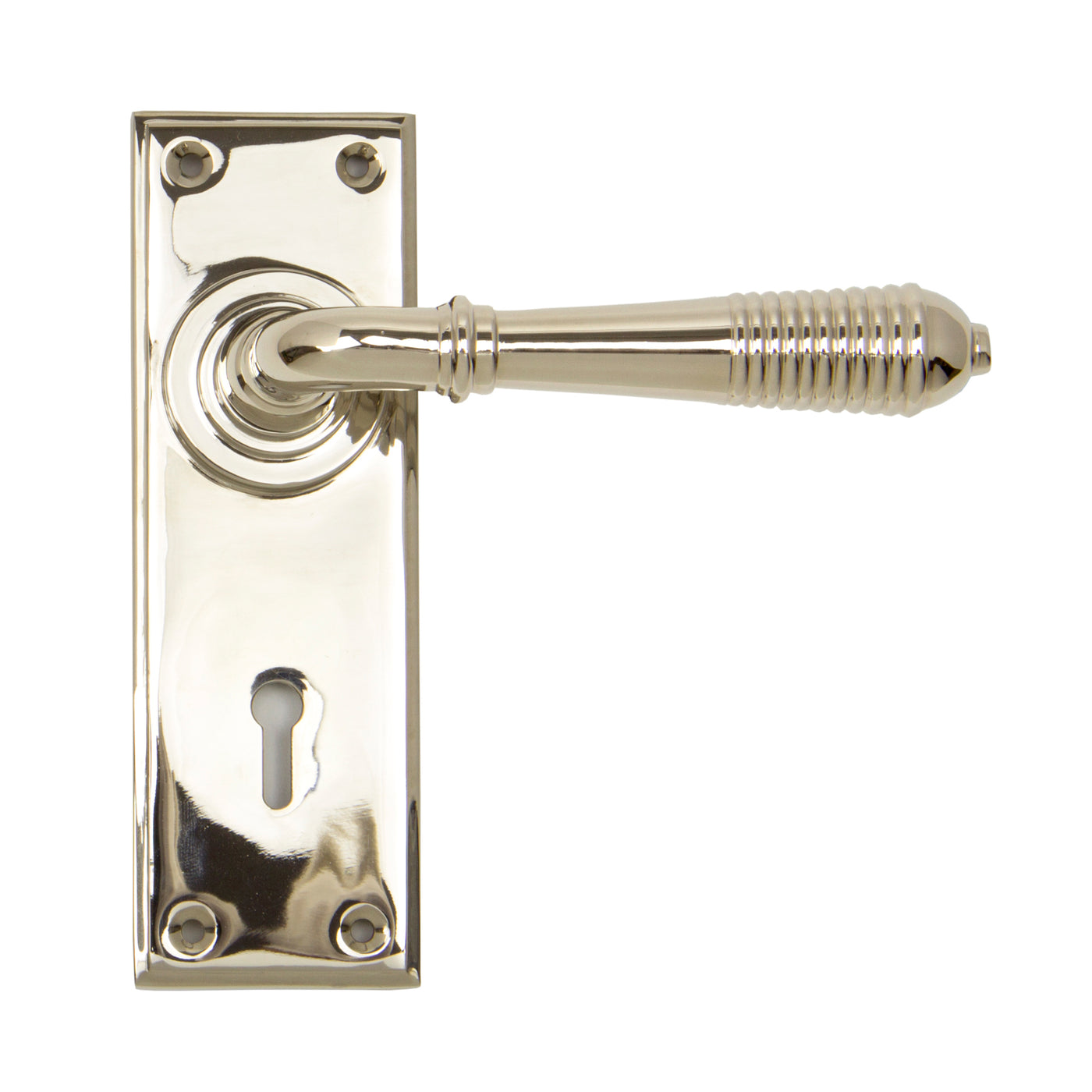 From The Anvil 33324 - Polished Nickel Reeded Lever Lock Set #finish_polished-nickel