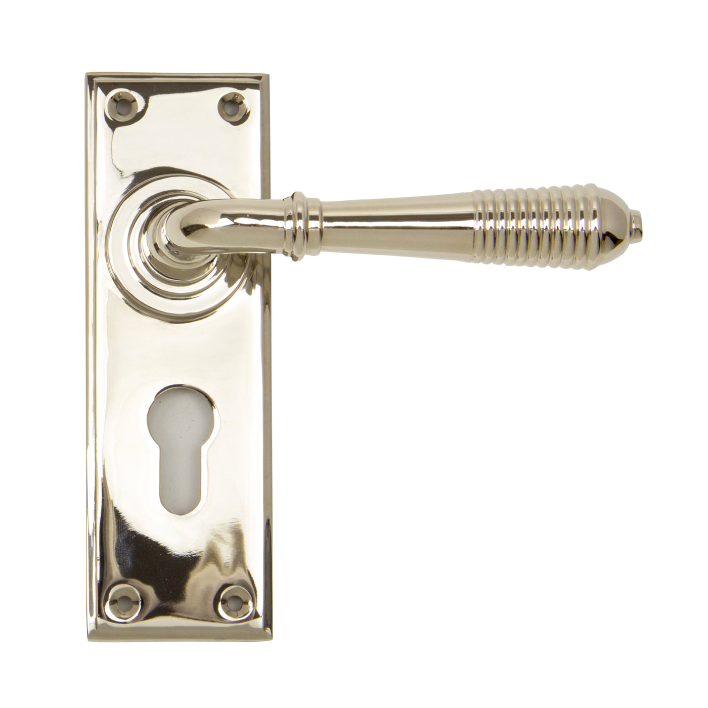 From The Anvil 33327 - Polished Nickel Reeded Lever Euro Lock Set #finish_polished-nickel