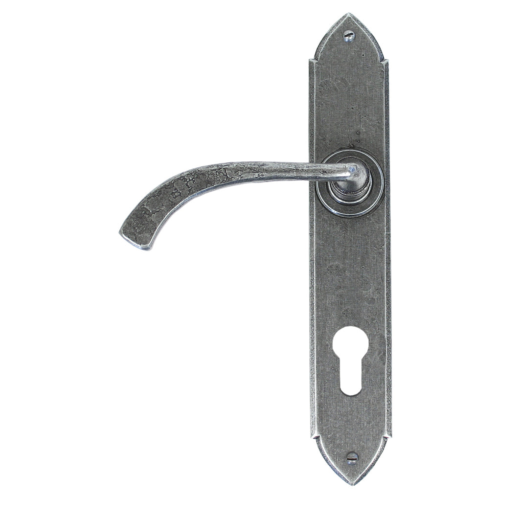 From The Anvil 33765 - Pewter Gothic Curved Lever Espag. Lock Set  #finish_pewter-patina