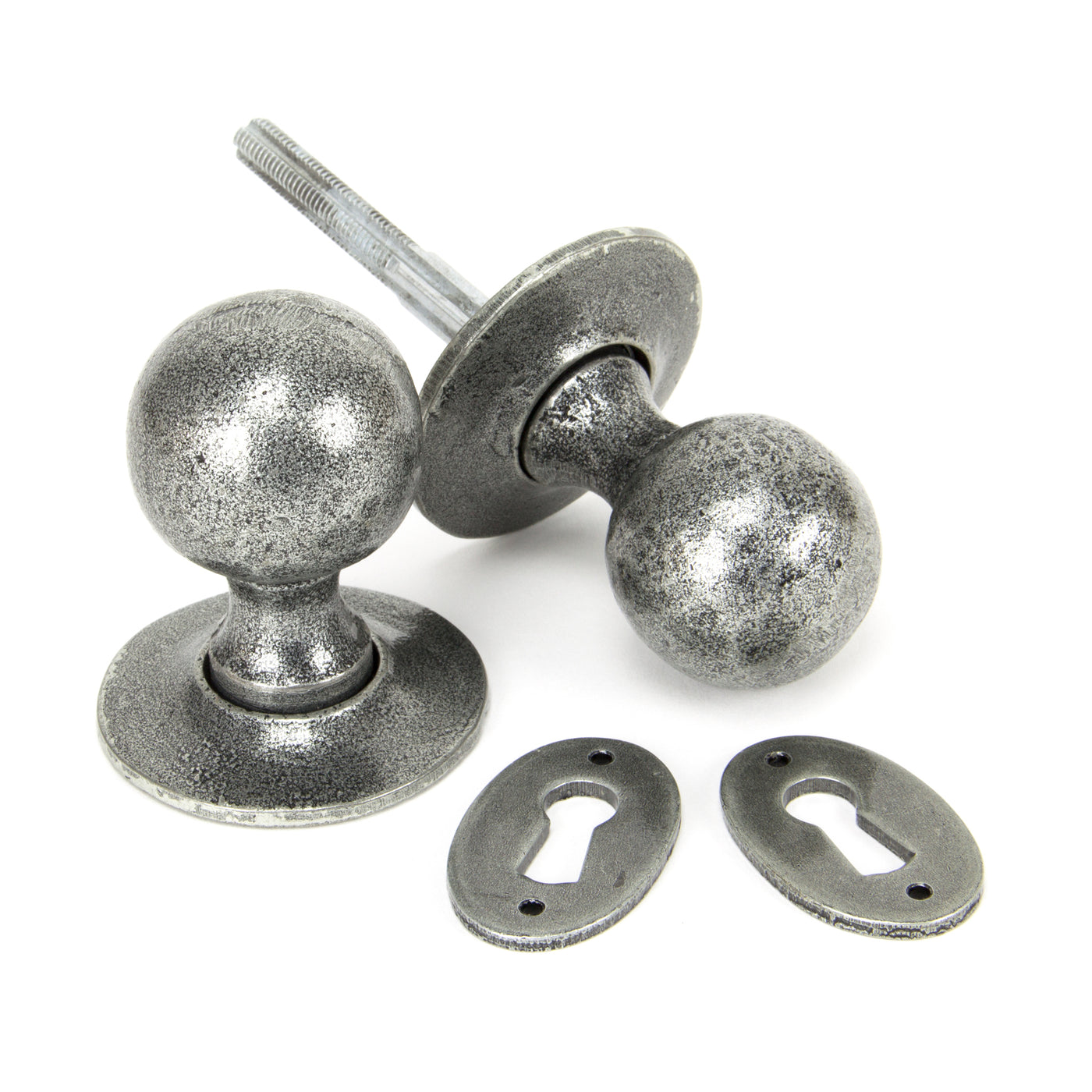 From The Anvil 33778 - Pewter Round Mortice/Rim Knob Set  #finish_pewter-patina