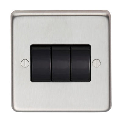 From The Anvil 34202/1 - SSS Triple 10 Amp Switch #finish_satin-stainless-steel