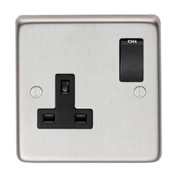 From The Anvil 34223/1 - SSS Single 13 Amp Switched Socket #finish_satin-stainless-steel