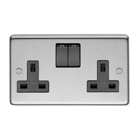 From The Anvil 34224/1 - SSS Double 13 Amp Switched Socket #finish_satin-stainless-steel