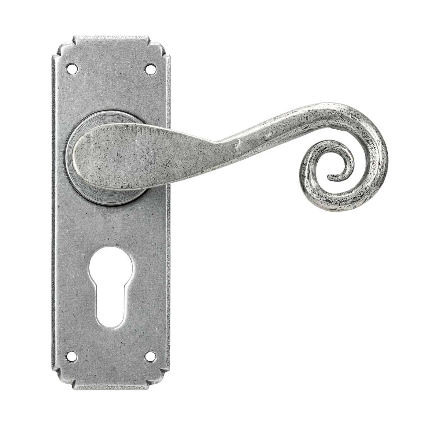 From The Anvil 45592 - Pewter Monkeytail Lever Euro Lock Set #finish_pewter-patina