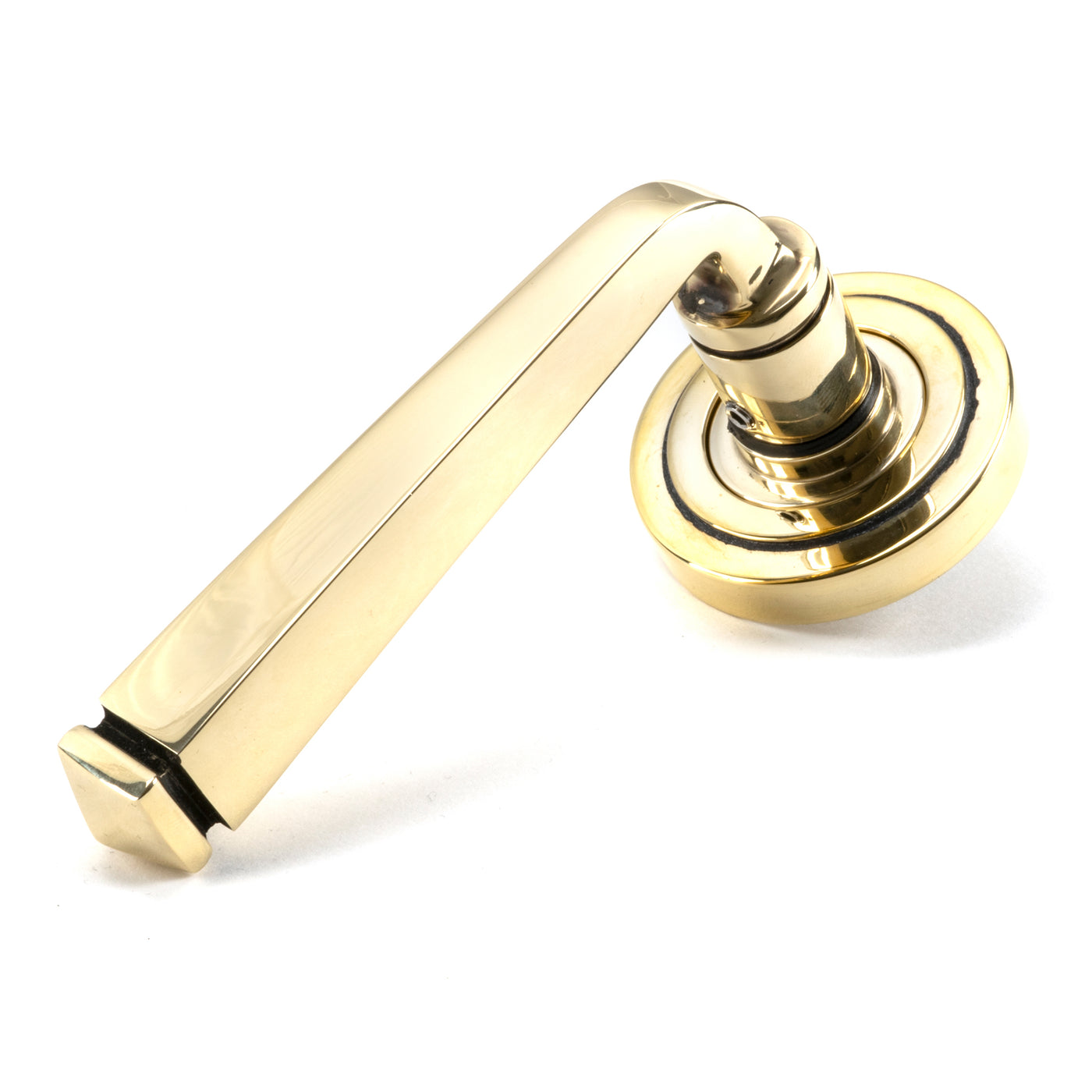 From The Anvil 45612 - Aged Brass Avon Round Lever on Rose Set (Art Deco) #finish_aged-brass