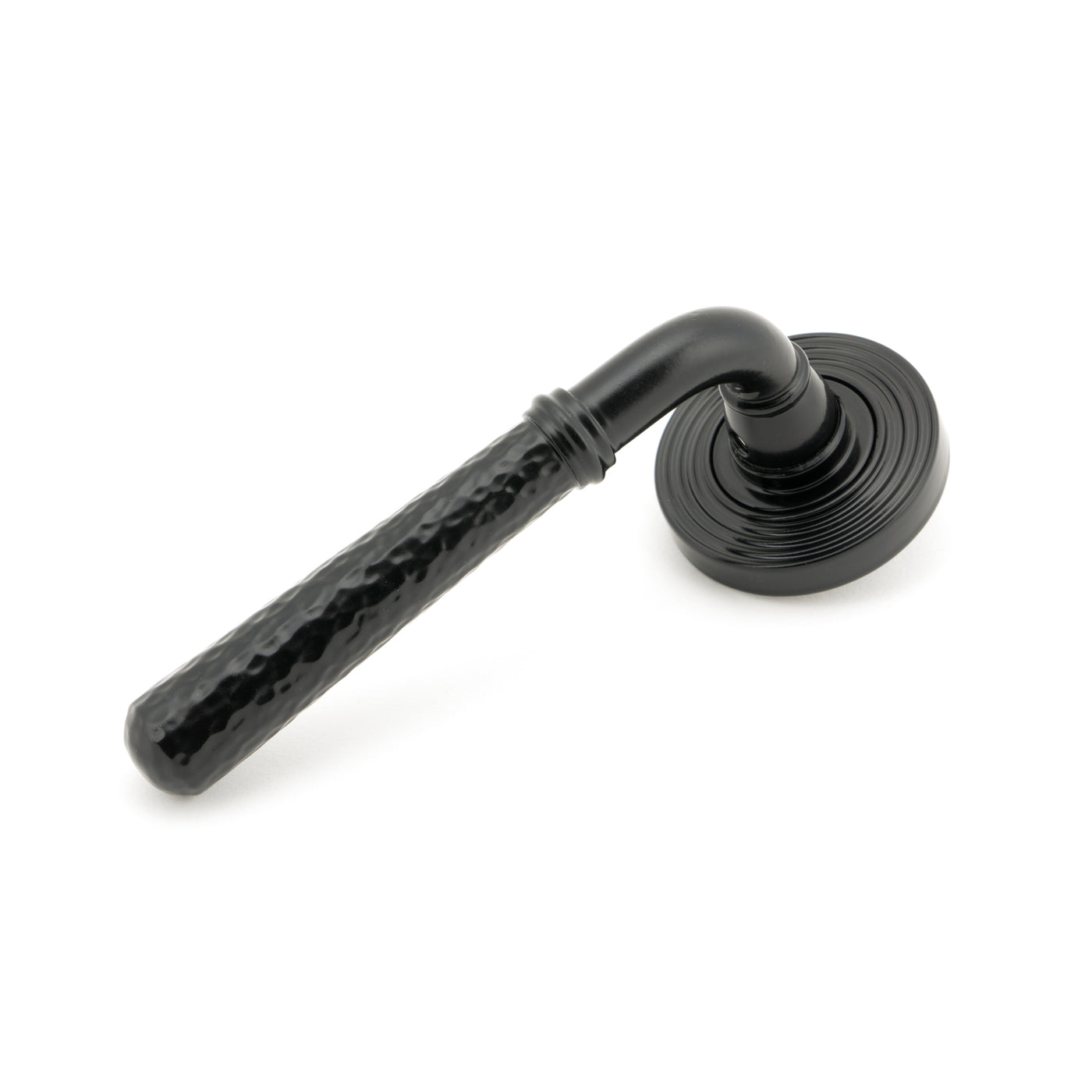 From The Anvil 45649 - Black Hammered Newbury Lever on Rose Set (Beehive) #finish_black