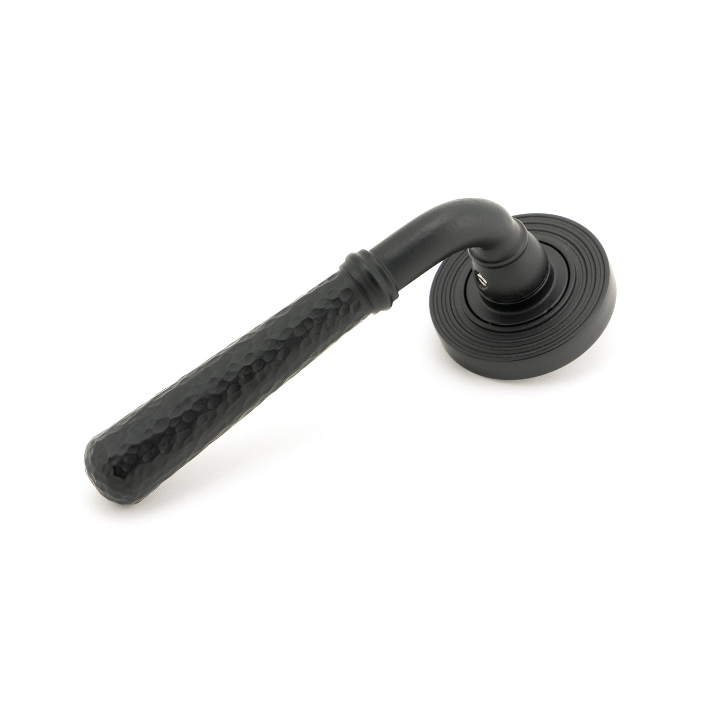 From The Anvil 45653 - Matt Black Hammered Newbury Lever on Rose Set (Beehive) #finish_matt-black