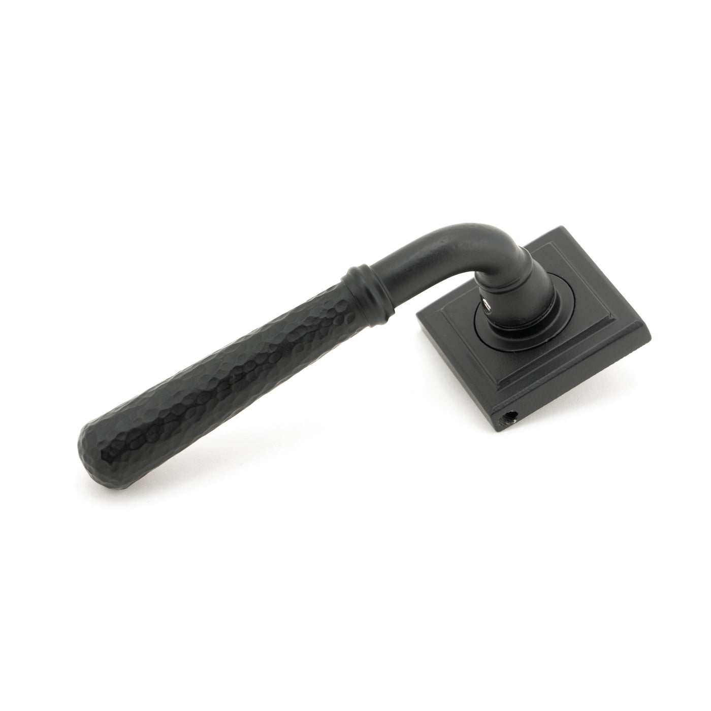 From The Anvil 45654 - Matt Black Hammered Newbury Lever on Rose Set (Square) #finish_matt-black