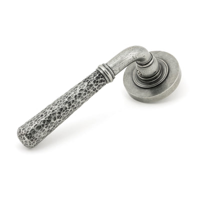 From The Anvil 45655 - Pewter Hammered Newbury Lever on Rose Set (Plain) #finish_pewter-patina