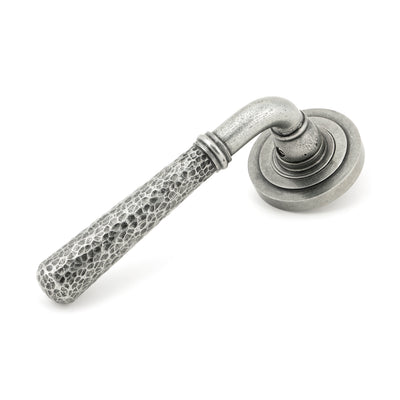 From The Anvil 45656 - Pewter Hammered Newbury Lever on Rose Set (Art Deco) #finish_pewter-patina