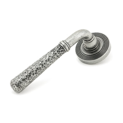 From The Anvil 45657 - Pewter Hammered Newbury Lever on Rose Set (Beehive) #finish_pewter-patina