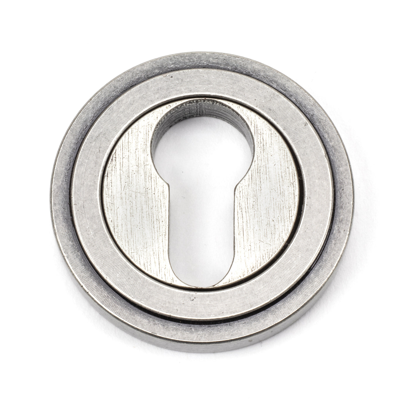 From The Anvil 45728 - Pewter Round Euro Escutcheon (Art Deco) #finish_pewter-patina