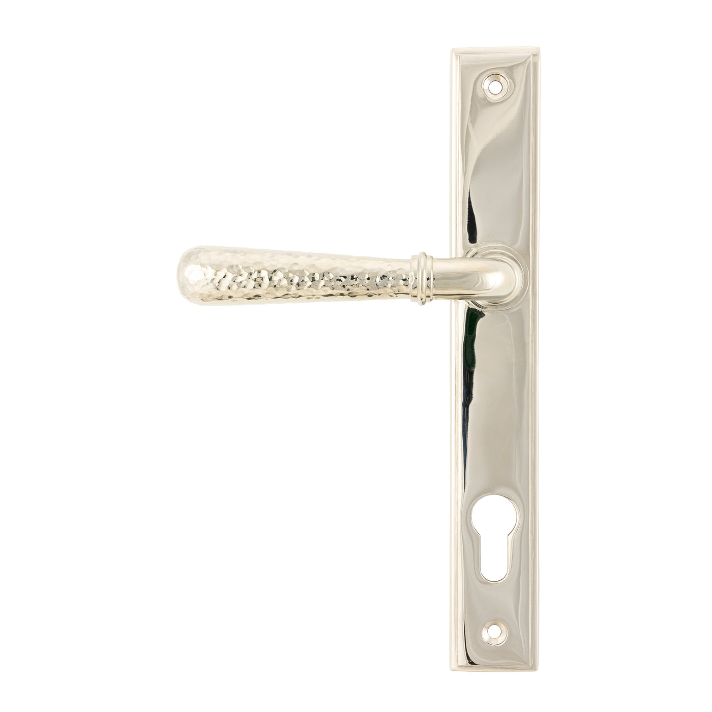 From The Anvil 45771 - Polished Nickel Hammered Newbury Slimline Espag. Lock Set  #finish_polished-nickel