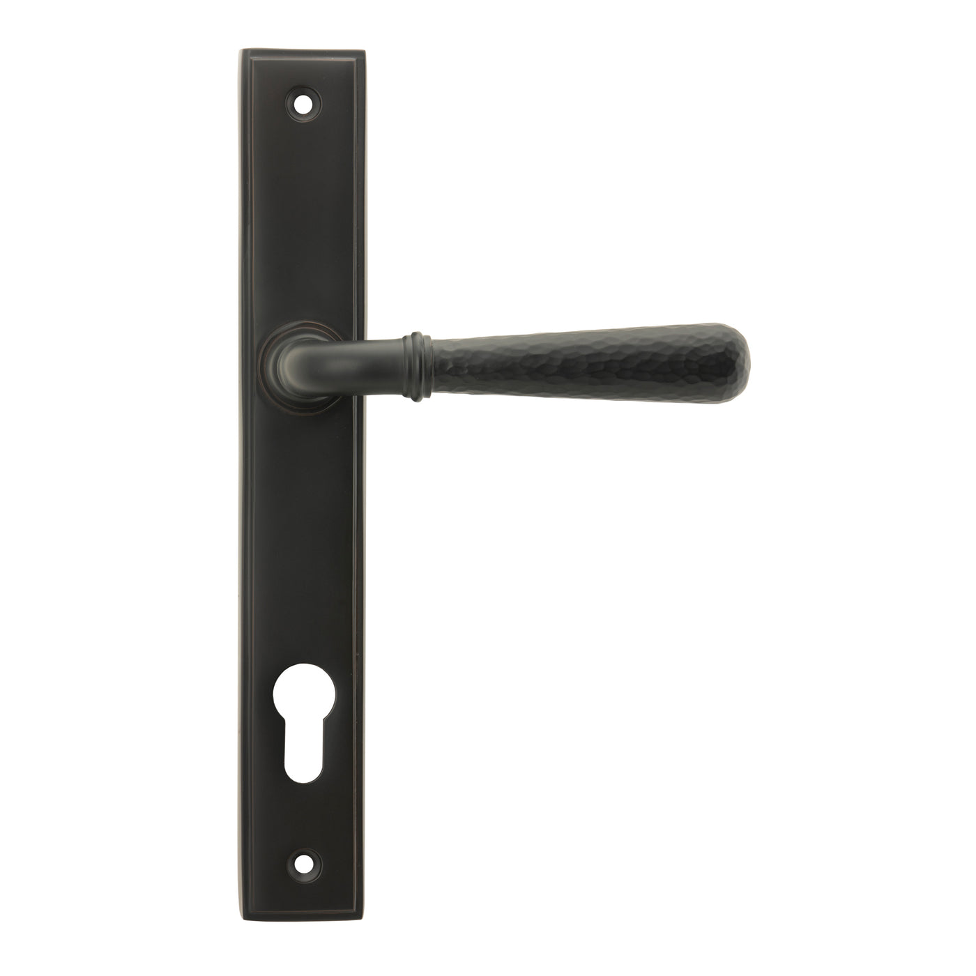 From The Anvil 45773 - Aged Bronze Hammered Newbury Slimline Espag. Lock Set  #finish_aged-bronze