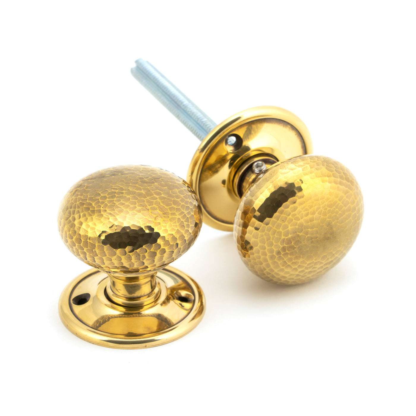 From The Anvil 46031 - Aged Brass Hammered Mushroom Mortice/Rim Knob Set  #finish_aged-brass