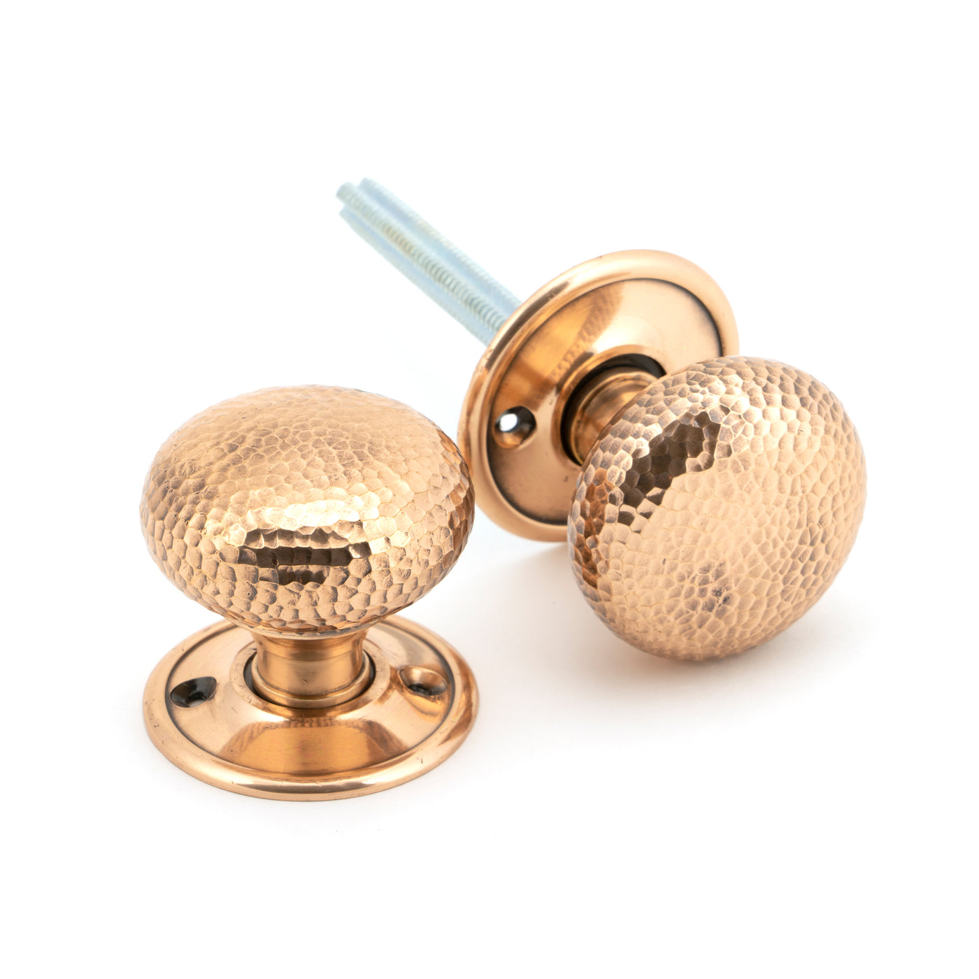 From The Anvil 46035 - Polished Bronze Hammered Mushroom Mortice/Rim Knob Set  #finish_polished-bronze