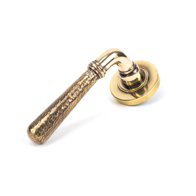 From The Anvil 46069 - Aged Brass Hammered Newbury Lever on Rose Set (Plain) #finish_aged-brass