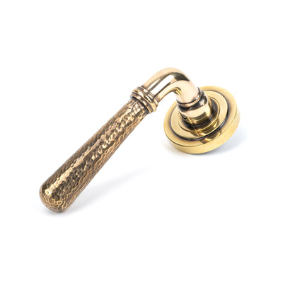 From The Anvil 46070 - Aged Brass Hammered Newbury Lever on Rose Set (Art Deco) #finish_aged-brass