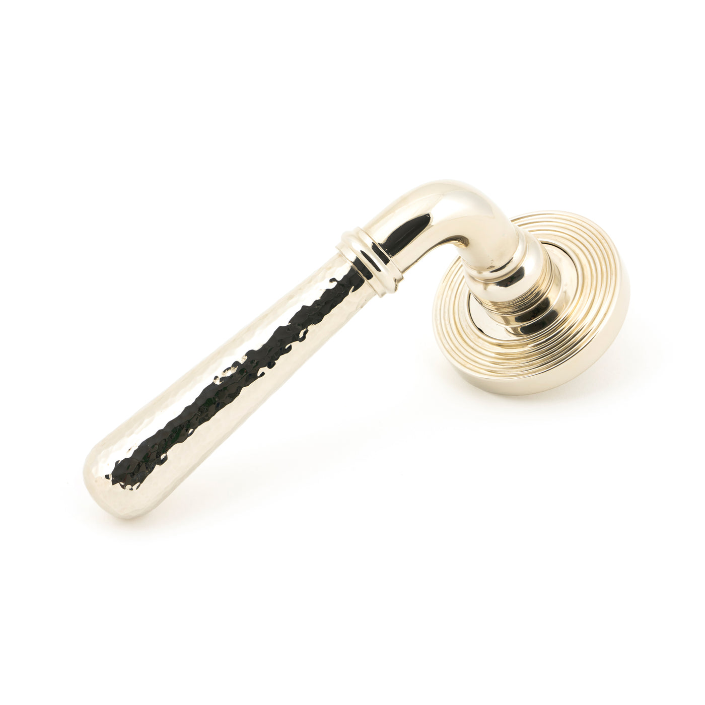 From The Anvil 46079 - Pol. Nickel Hammered Newbury Lever on Rose Set (Beehive) #finish_polished-nickel