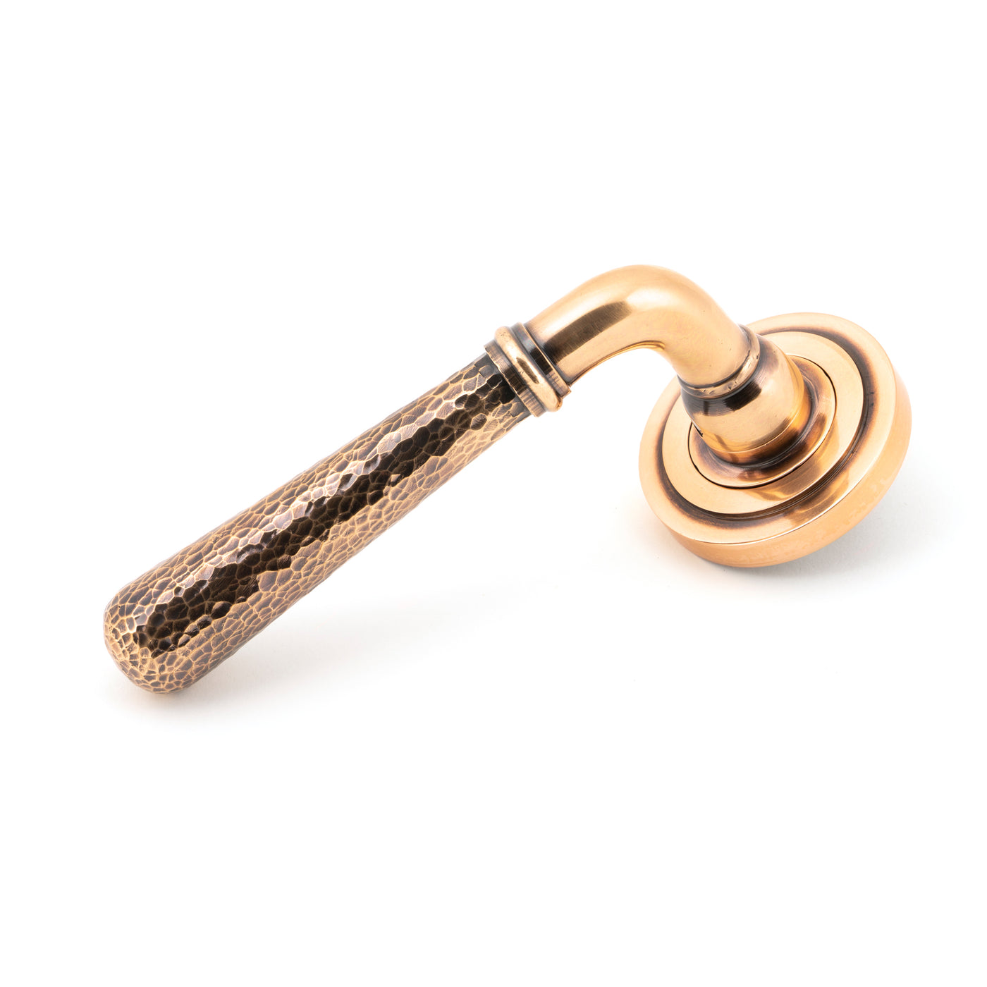 From The Anvil 46086 - Pol. Bronze Hammered Newbury Lever on Rose Set (Art Deco) #finish_polished-bronze