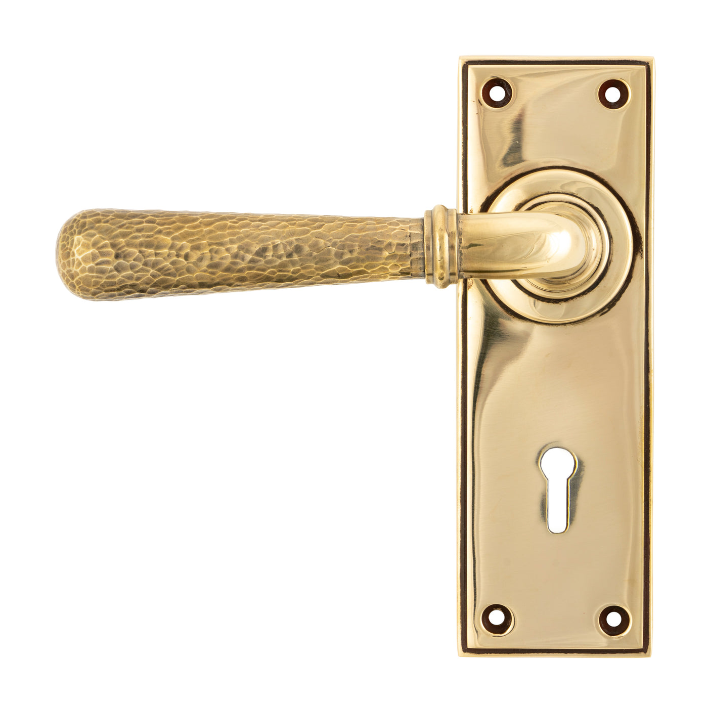 From The Anvil 46209 - Aged Brass Hammered Newbury Lever Lock Set #finish_aged-brass