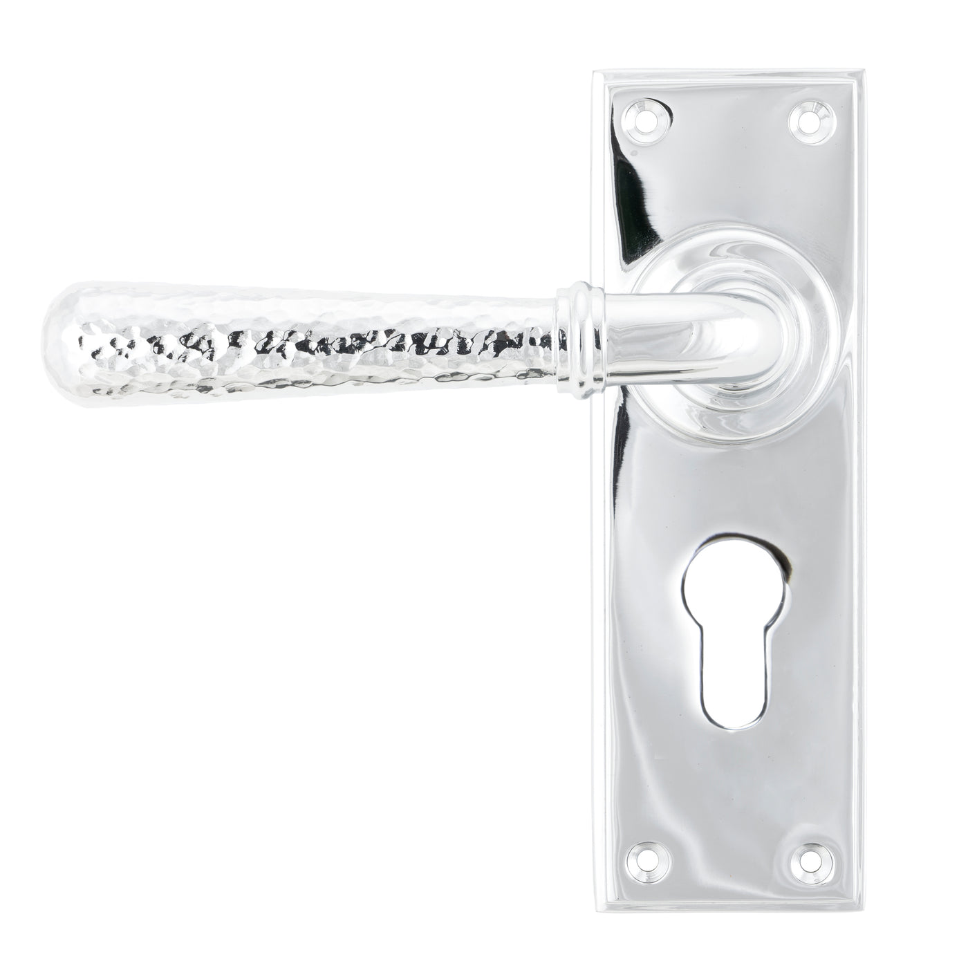 From The Anvil 46216 - Polished Chrome Hammered Newbury Lever Euro Lock Set #finish_polished-chrome