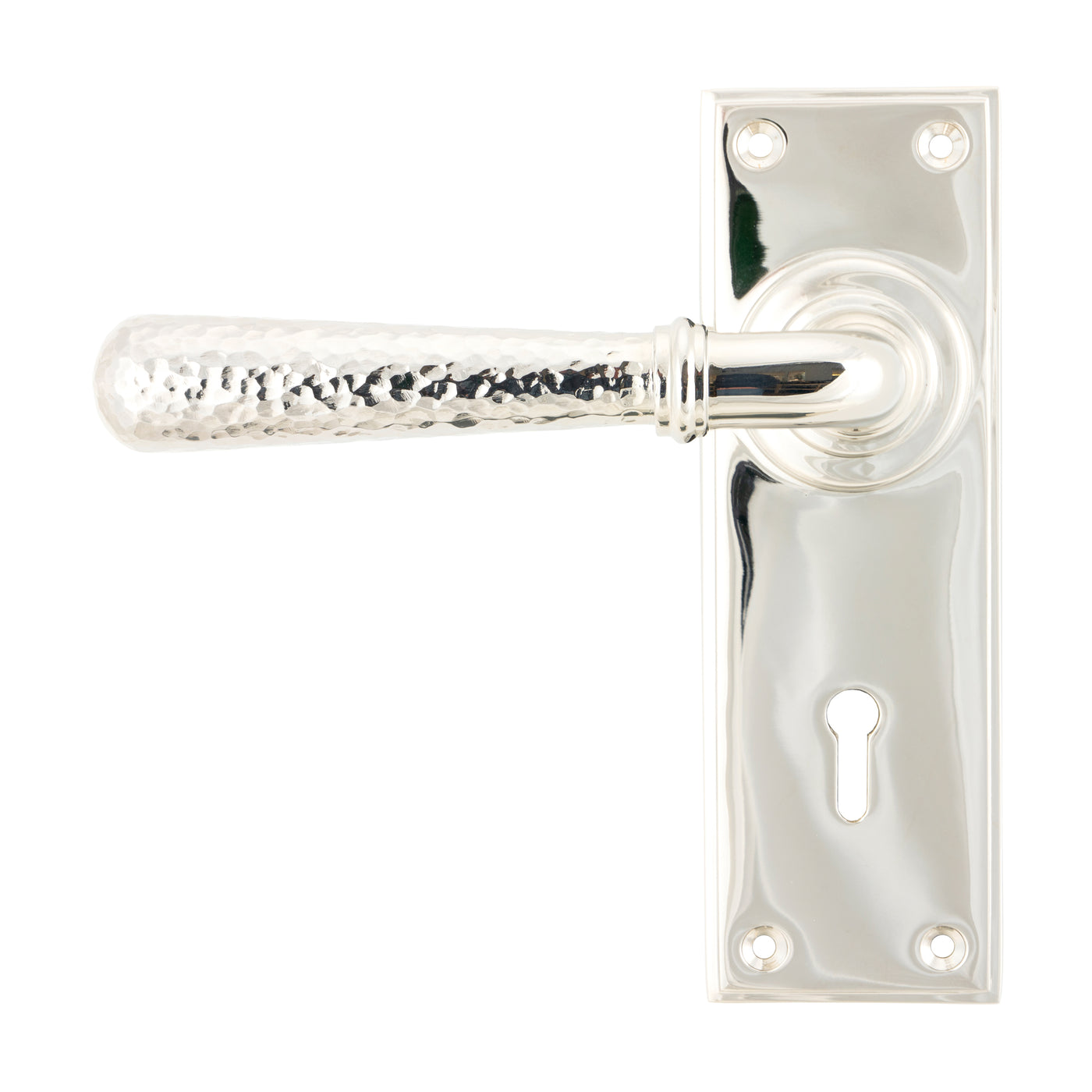 From The Anvil 46217 - Polished Nickel Hammered Newbury Lever Lock Set #finish_polished-nickel