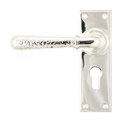 From The Anvil 46220 - Polished Nickel Hammered Newbury Lever Euro Lock Set #finish_polished-nickel