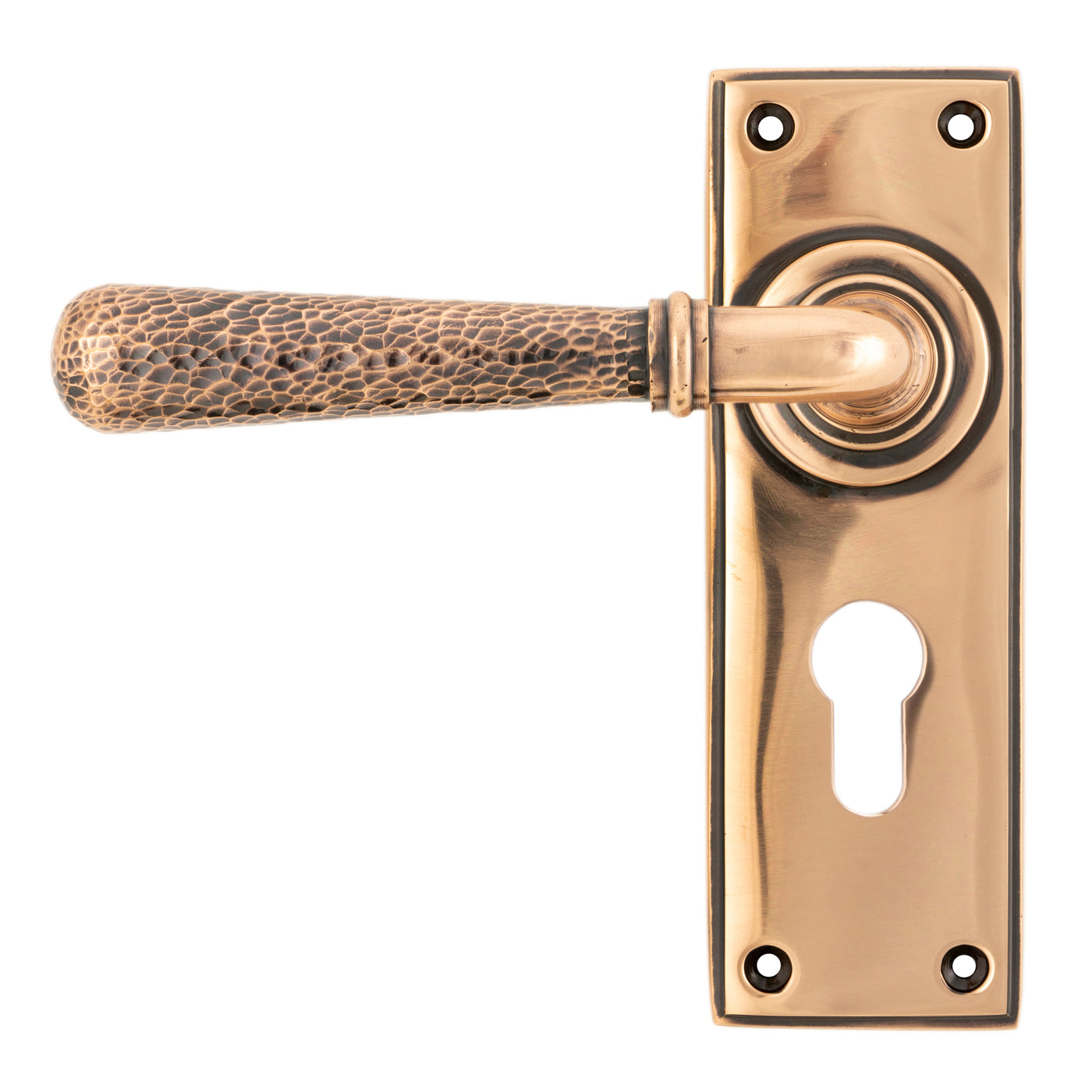 From The Anvil 46228 - Polished Bronze Hammered Newbury Lever Euro Lock Set #finish_polished-bronze