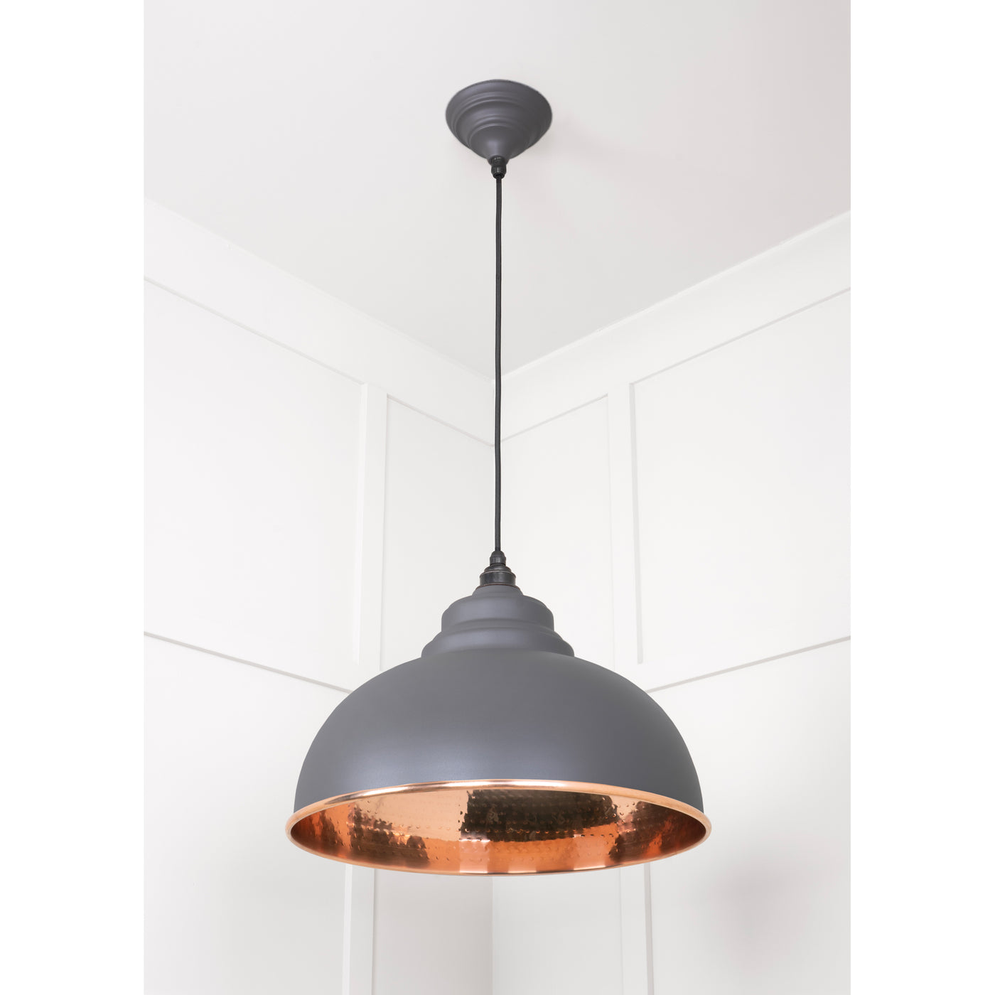 From The Anvil 49501BL - Hammered Copper Harborne Pendant in Bluff #finish_bluff