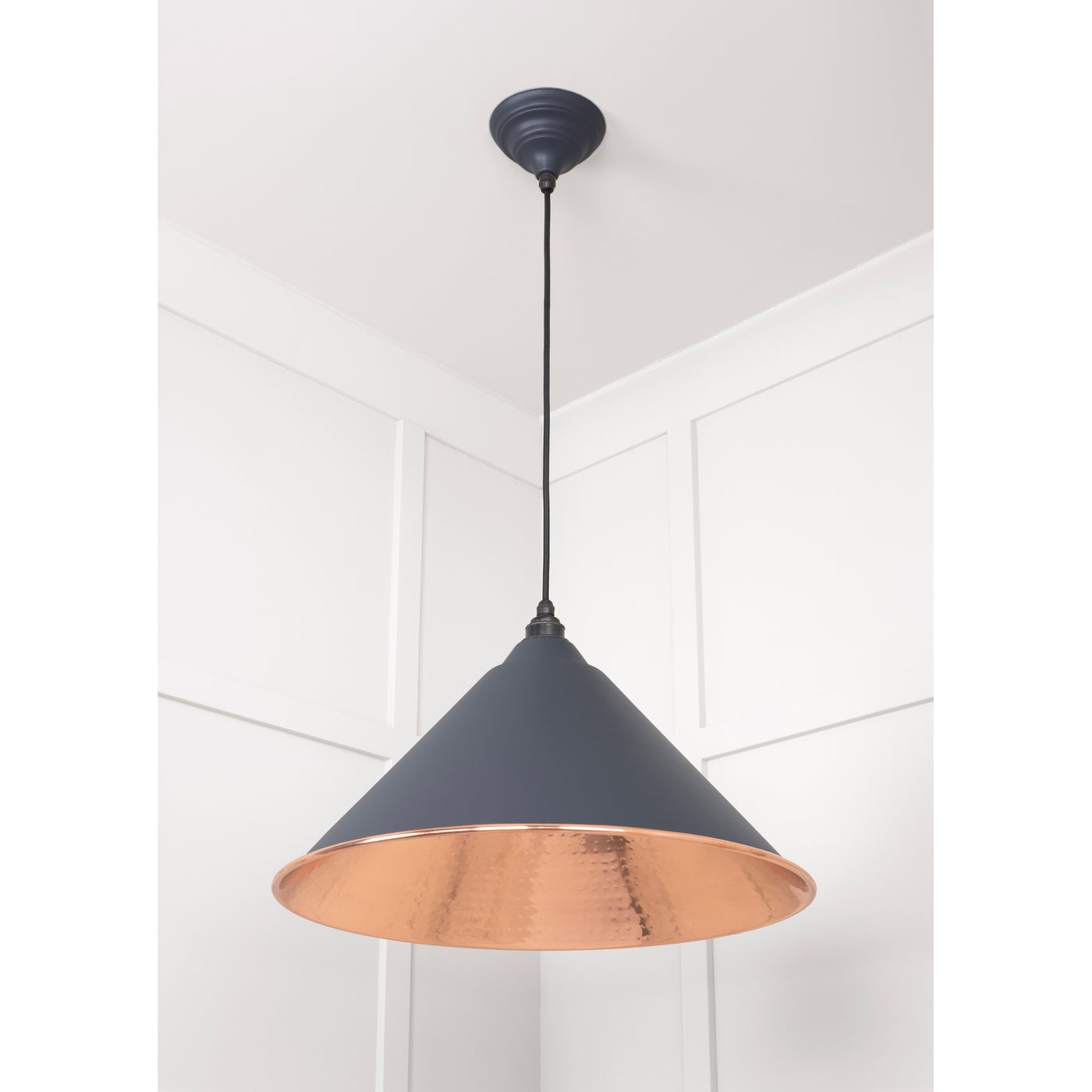 From The Anvil 49503SL - Hammered Copper Hockley Pendant in Slate #finish_slate