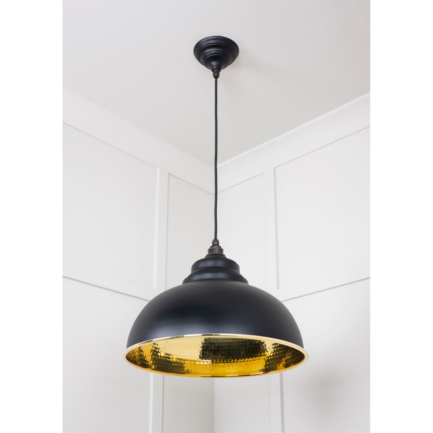 From The Anvil 49521EB - Hammered Brass Harborne Pendant in Elan Black #finish_elan-black