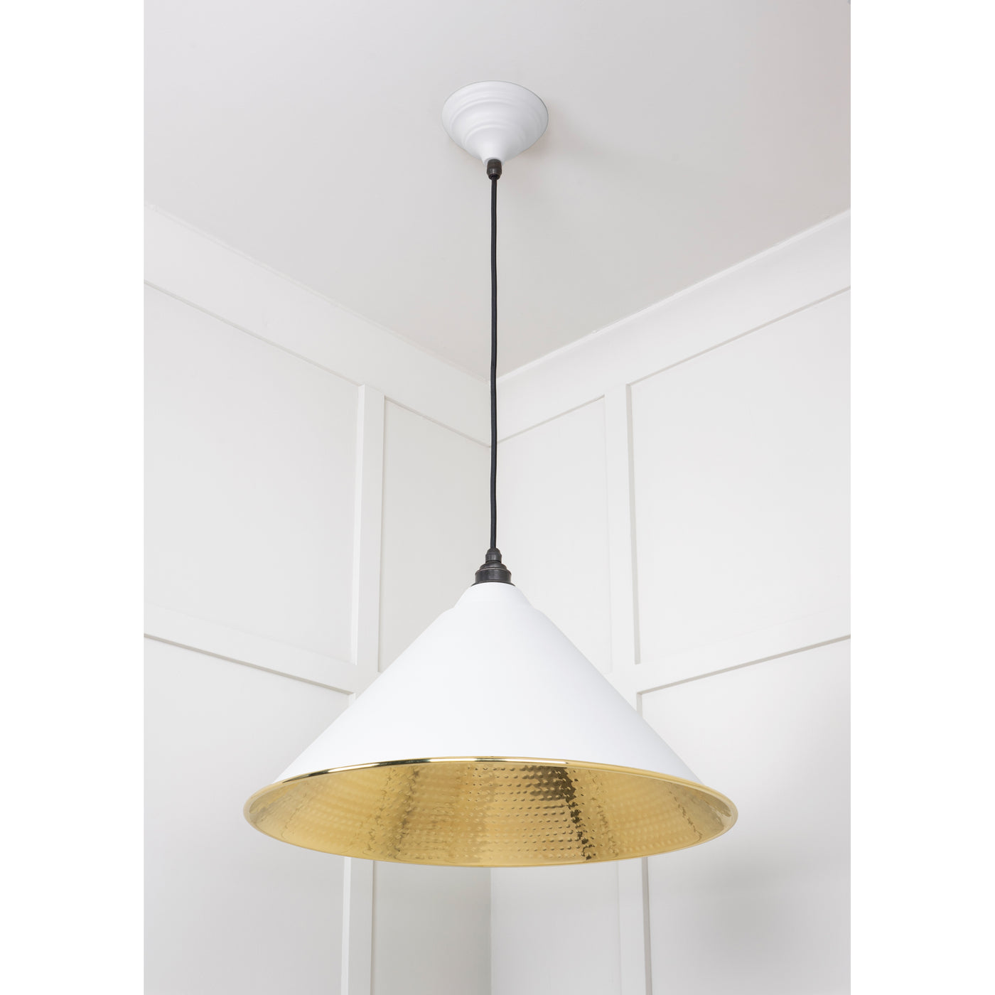 From The Anvil 49523F - Hammered Brass Hockley Pendant in Flock #finish_flock