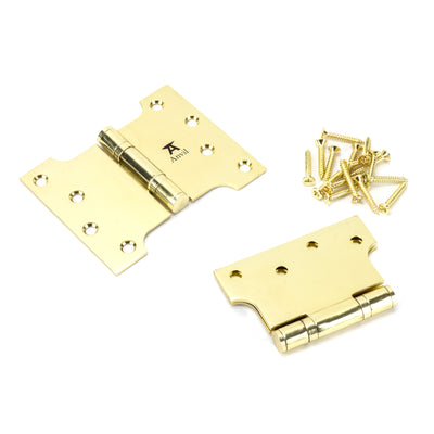 From The Anvil 49555 - Polished Brass 4" x 3" x 5" Parliament Hinge (pair) ss