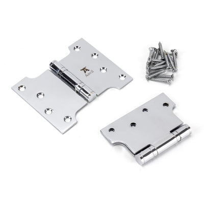 From The Anvil 49558 - Polished Chrome 4" x 3" x 5" Parliament Hinge (pair) ss