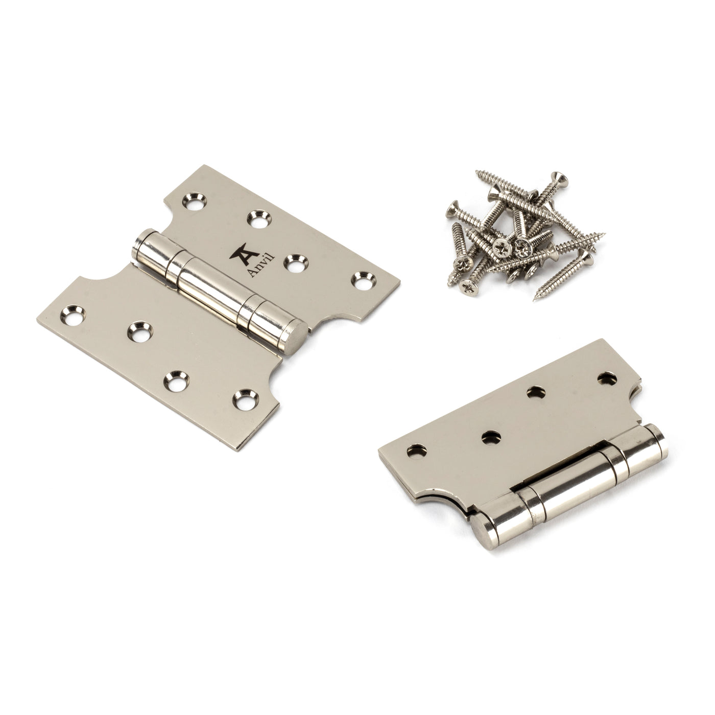 From The Anvil 49563 - Polished Nickel 4" x 2" x 4" Parliament Hinge (pair) ss