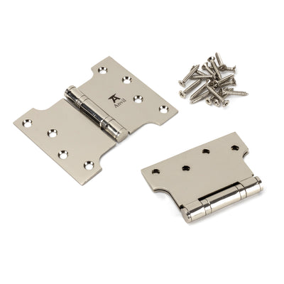 From The Anvil 49564 - Polished Nickel 4" x 3" x 5" Parliament Hinge (pair) ss