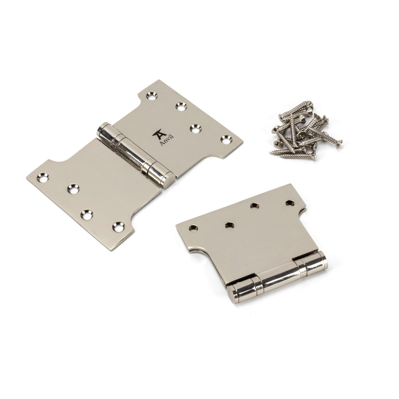 From The Anvil 49565 - Polished Nickel 4" x 4" x 6" Parliament Hinge (pair) ss