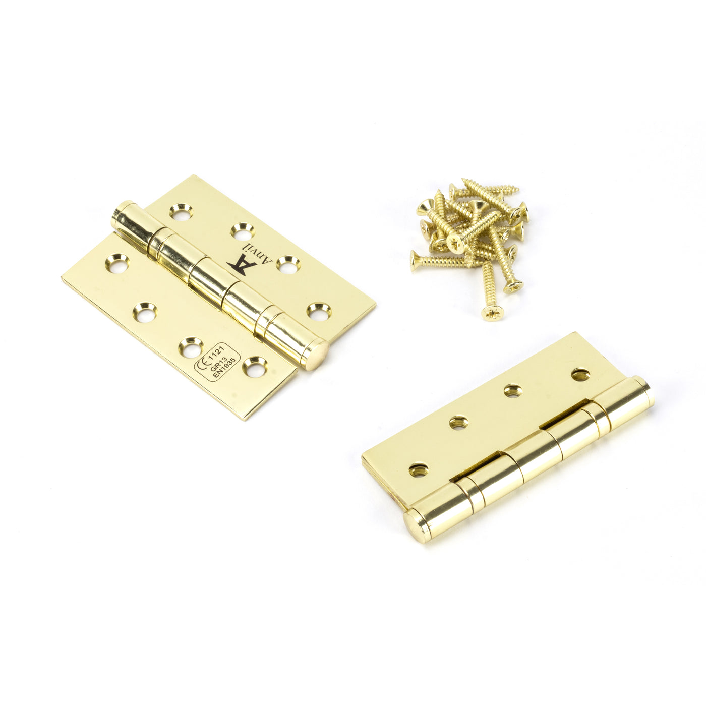 From The Anvil 49573 - Polished Brass 4" Ball Bearing Butt Hinge (pair) ss