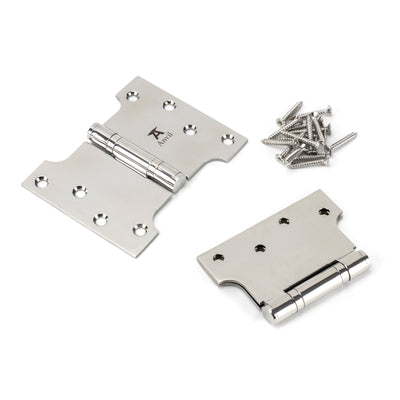 From The Anvil 49578 - Polished SS 4" x 3" x 5" Parliament Hinge (pair)