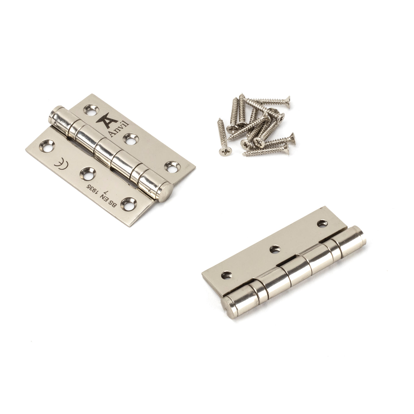 From The Anvil 49581 - Polished Nickel 3" Ball Bearing Butt Hinge (pair) ss