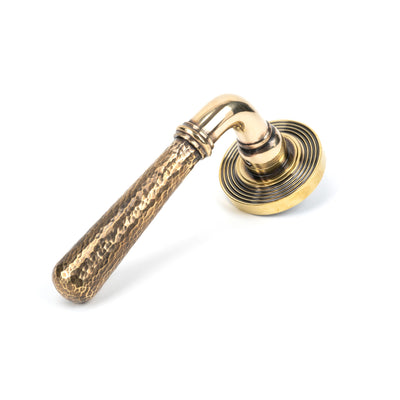 From The Anvil 50039 - Aged Brass Hammered Newbury Lever on Rose Set (Beehive) - Unsprung #finish_aged-brass