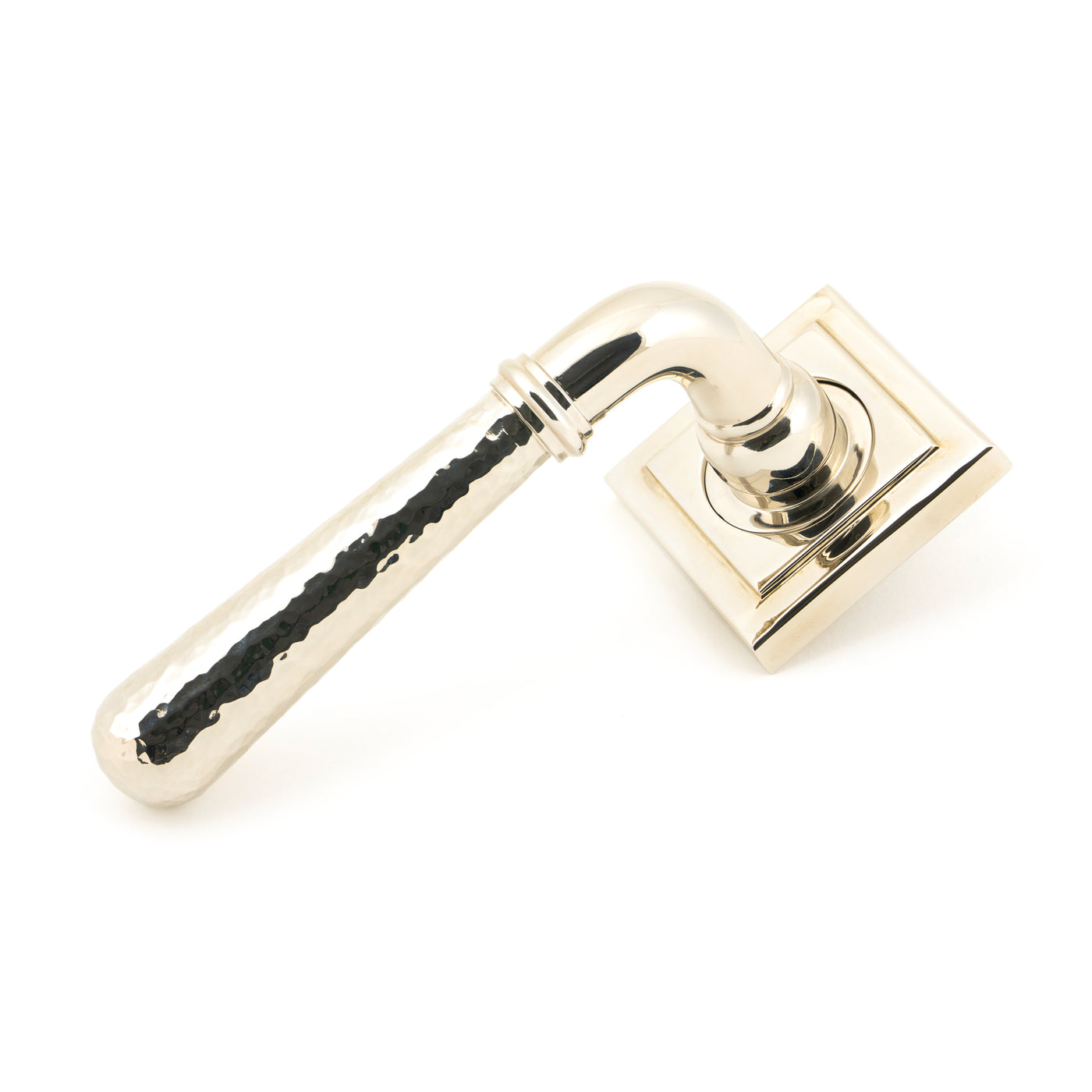 From The Anvil 50048 - Pol. Nickel Hammered Newbury Lever on Rose Set (Square) - Unsprung #finish_polished-nickel