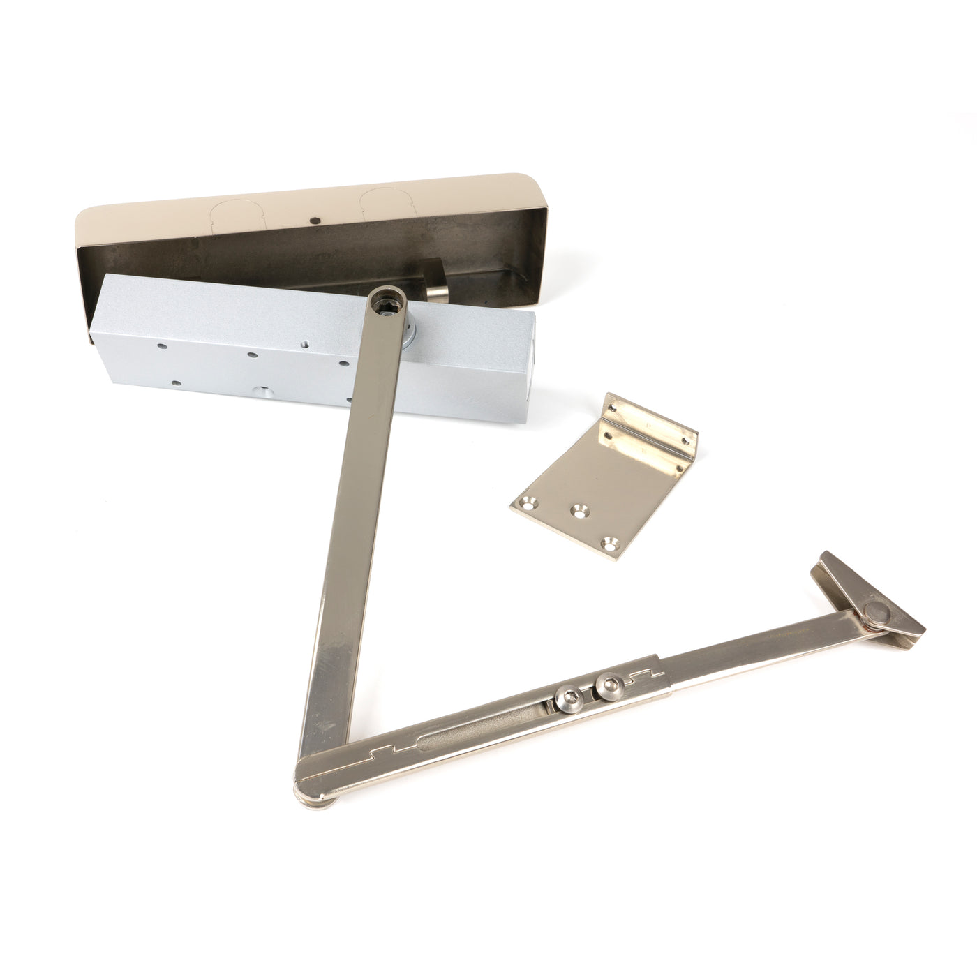 From The Anvil 50111 - Polished Nickel Size 2-5 Door Closer & Cover #finish_polished-nickel