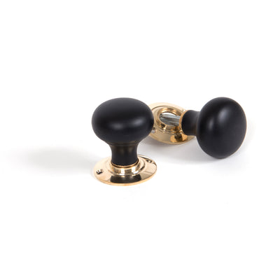 From The Anvil 83563 - Ebony and PB Bun Mortice/Rim Knob Set  #finish_ebony-&-polished-brass