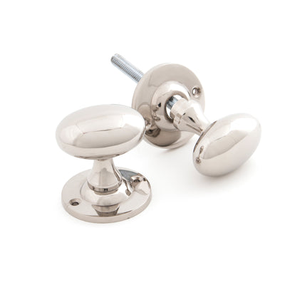 From The Anvil 83629 - Polished Nickel Oval Mortice/Rim Knob Set  #finish_polished-nickel