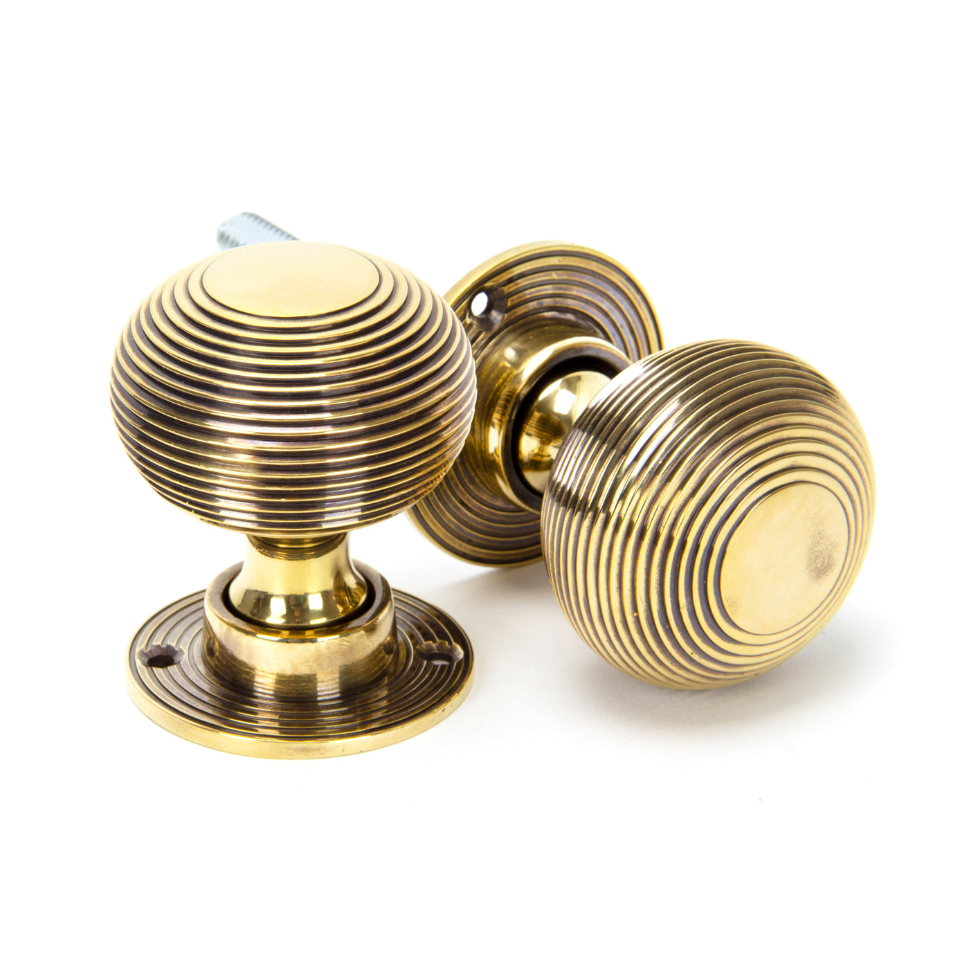 From The Anvil 83633H - Aged Brass Heavy Beehive Mortice/Rim Knob Set  #finish_aged-brass